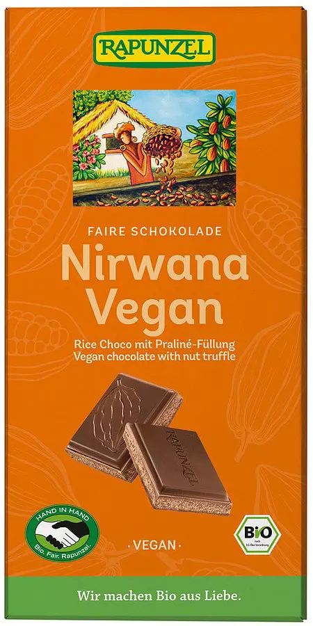 Tafel Rapunzel Nirwana Vegan Rice Choco mit Praliné-Füllung Bio