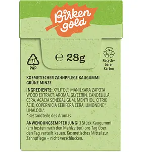 Natur-Kaugummi Grüne Minze ohne Zucker 28g, 20 Stück