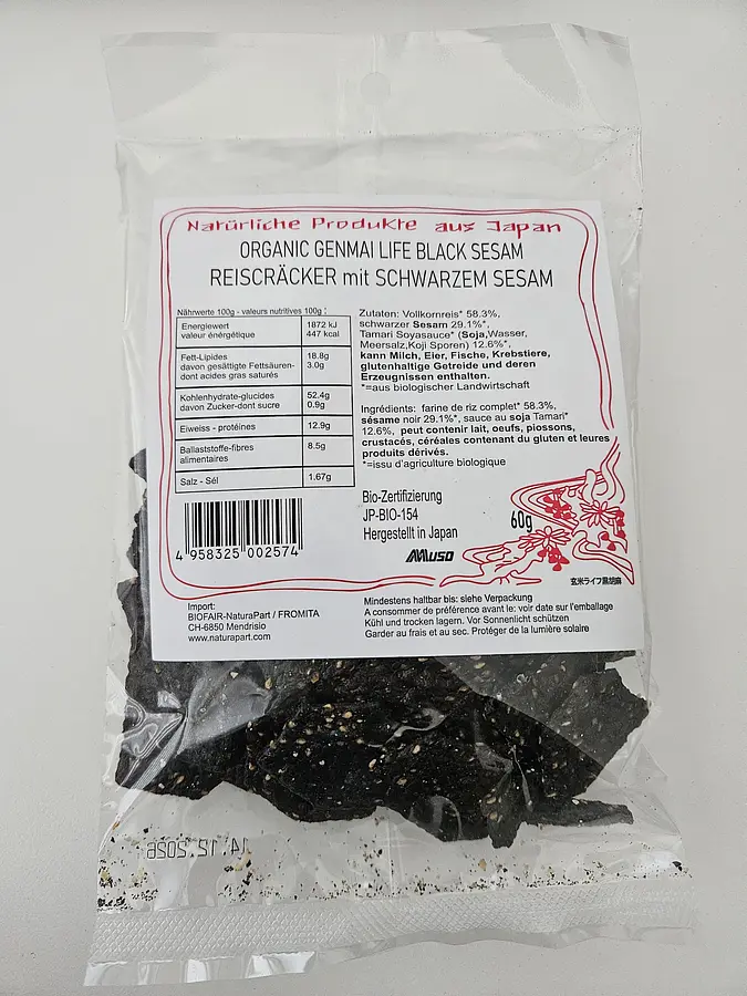 Cracker au riz complet genmai et sésame noir Bio