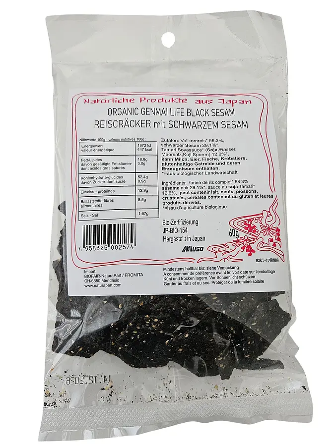 Cracker au riz complet genmai et sésame noir Bio