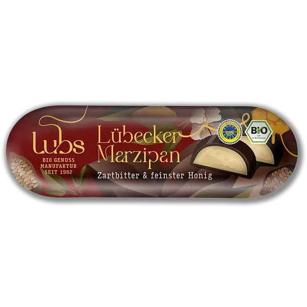 Lübecker Marzipan mit Zartbitterschokolade Bio