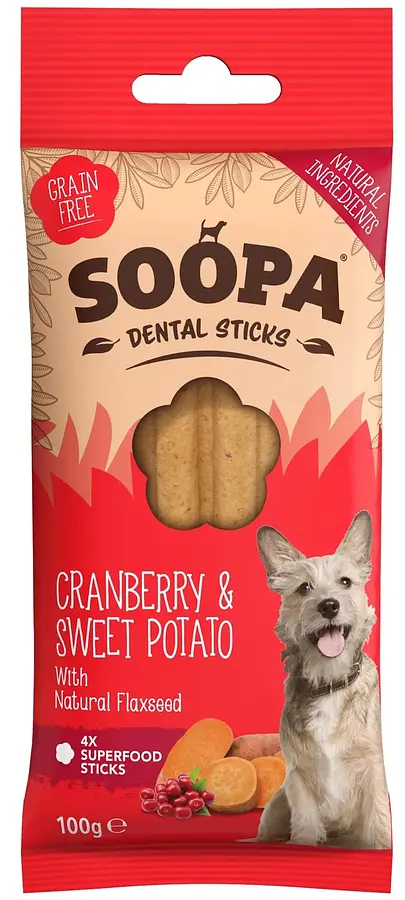 Dog Dental Sticks Vegan Soopa Cranberry & Sweet Potato