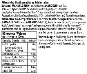 Vegan Whip Cream Almond Organic, 250 g