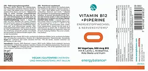 Vitamin B12 500µg Methylcobalamin Vegan Kapseln, 90 piece