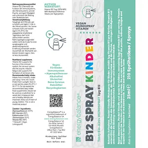Vitamin B12 Methylcobalamin Vegan 3µg Kids Spray, 25 ml