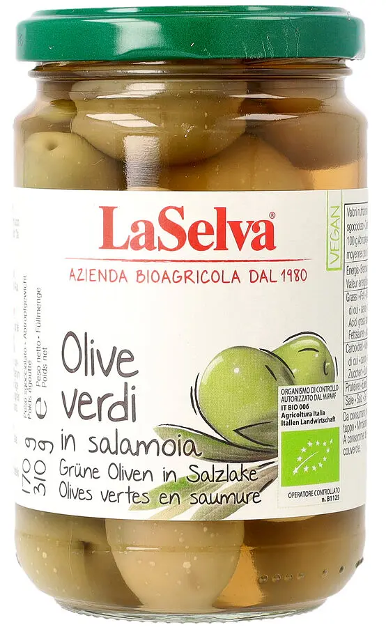 Olives Verdi Green Olives WITH STONE in Brine Organic