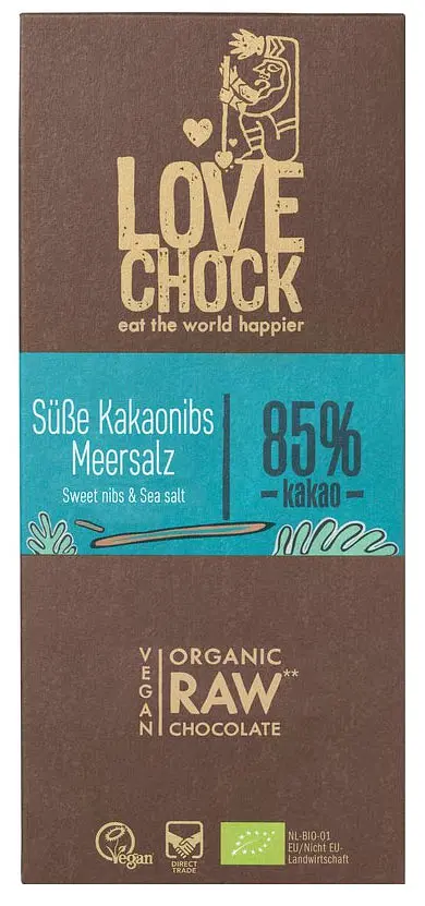 Lovechock Chocolat Éclats de fêves & Sel Marin RAW Bio