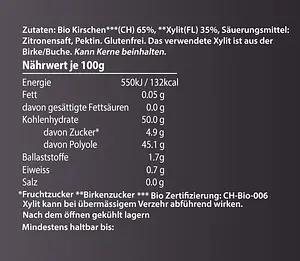 Xylit Konfitüre mit BIO Kirschen, 200 g