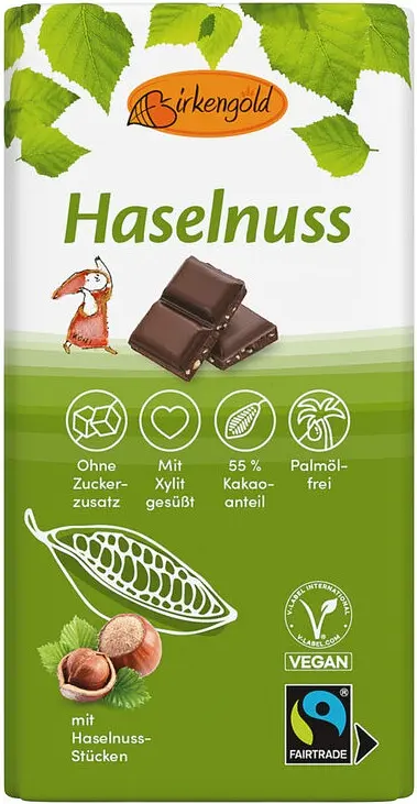 Xylit Birkengold Haselnuss Schokolade Fair
