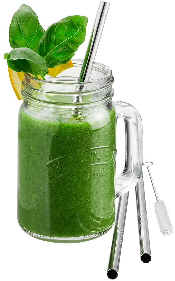 Edelstahl Trinkhalm gerade 21.5cm inkl. Reinigungsbürste, 4-er Set