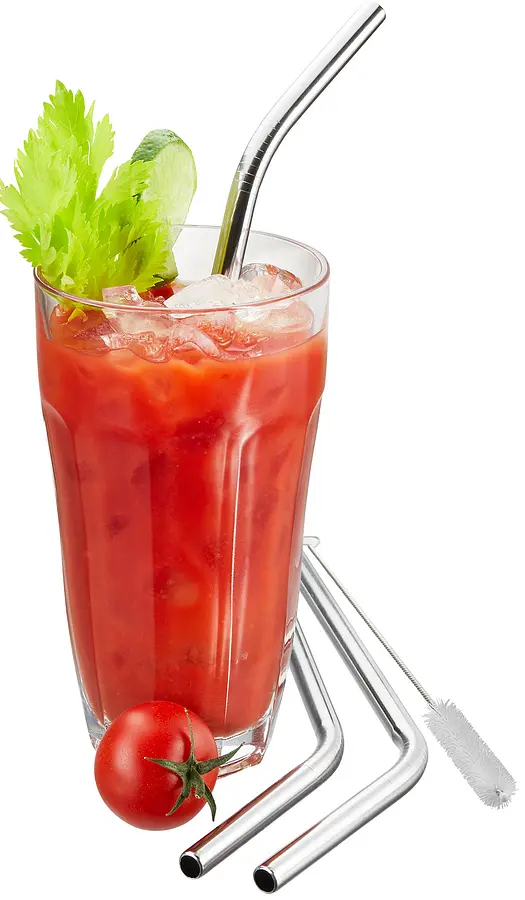 Edelstahl Trinkhalm gebogen 21.5cm inkl. Reinigungsbürste, 4-er Set