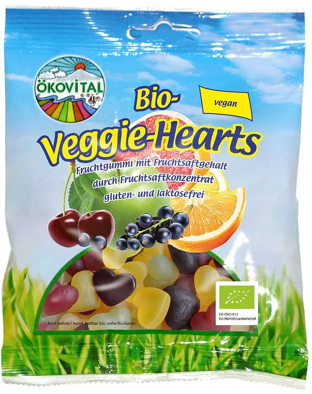 Fruits Gélifiés Veggie-Hearts sans gelatine Bio