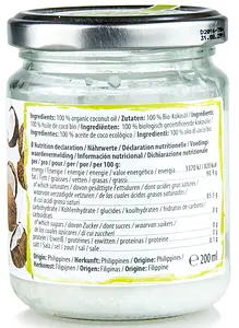 Oil Virgin Coconut Raw Food Quality Organic, 200 ml
