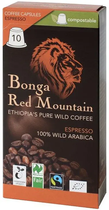 Coffee Bonga Red Mountain Capsules Espresso compostable organic, 10 capsules