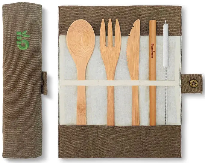 Bambus Besteckset Outdoor Camping | Olive - Bambaw Plastikfrei