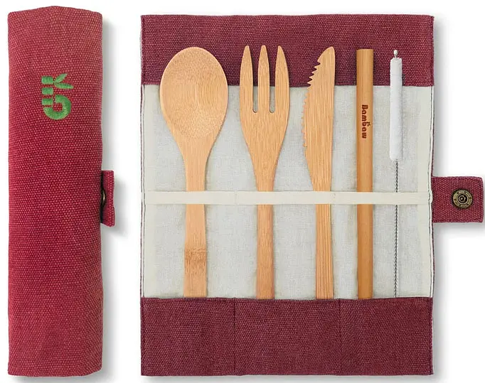Bambus Besteckset Outdoor Camping | Burgundy - Bambaw Plastikfrei