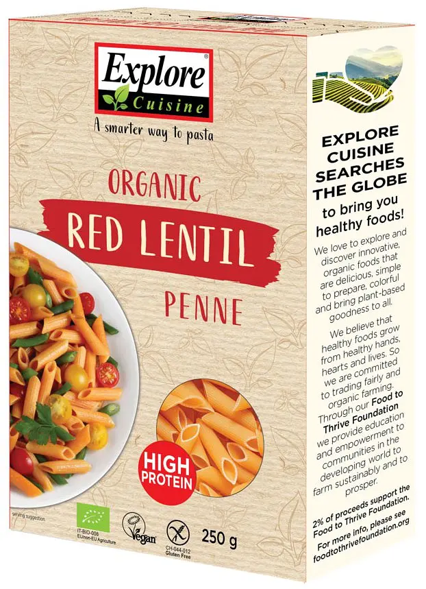 Pasta Explore Cuisine Penne made from Red Lentils Organic