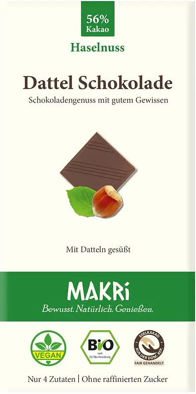 Dattel Schoko Haselnuss Tafel 56% Bio
