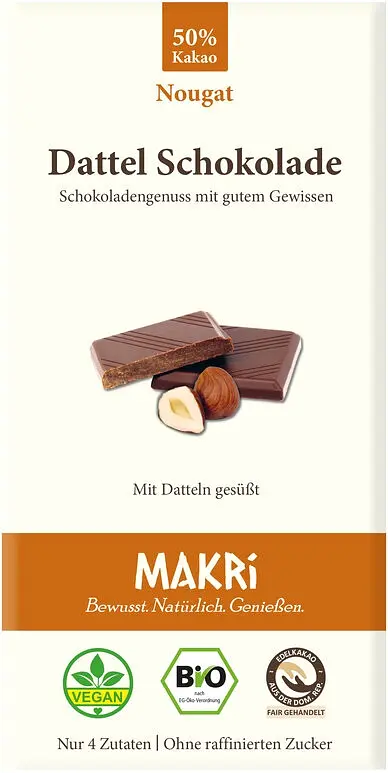 Dattel Schoko Nougat Tafel 50% Bio