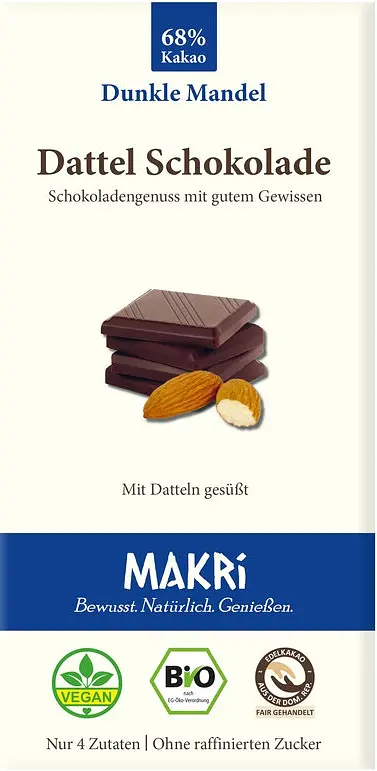 Dattel Schoko Dunkle Mandel Tafel 68% Bio