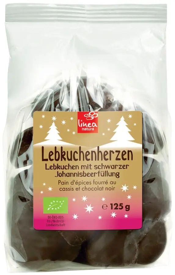 Lebkuchenherzen mit schwarzem Johannisbeergelee Bio