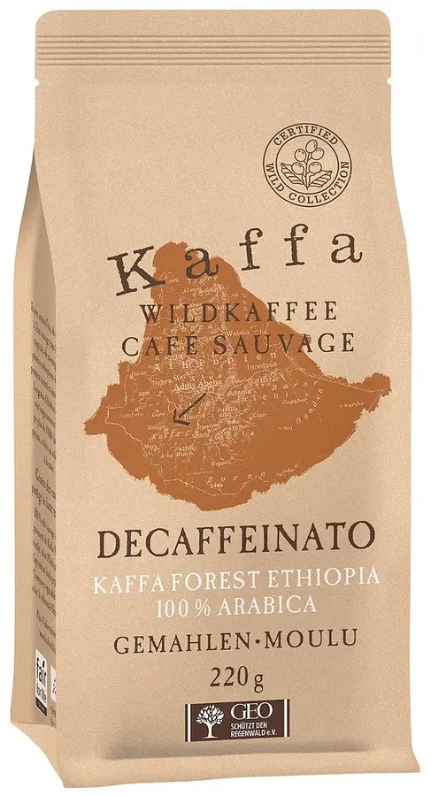 Kaffee Wildkaffee Kaffa Decaffeinato gemahlen Bio Fairtrade