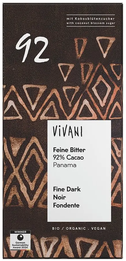 Vivani Schokolade Feine Bitter Schokolade 92% Cacao Bio