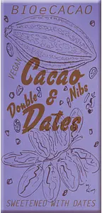Dattelschokolade Double Dates Nibs Tafel 51% Bio, 90 g