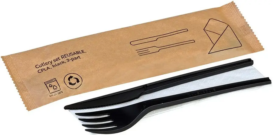 3-Piece Cutlery Set Black individually wrapped, 250 pcs