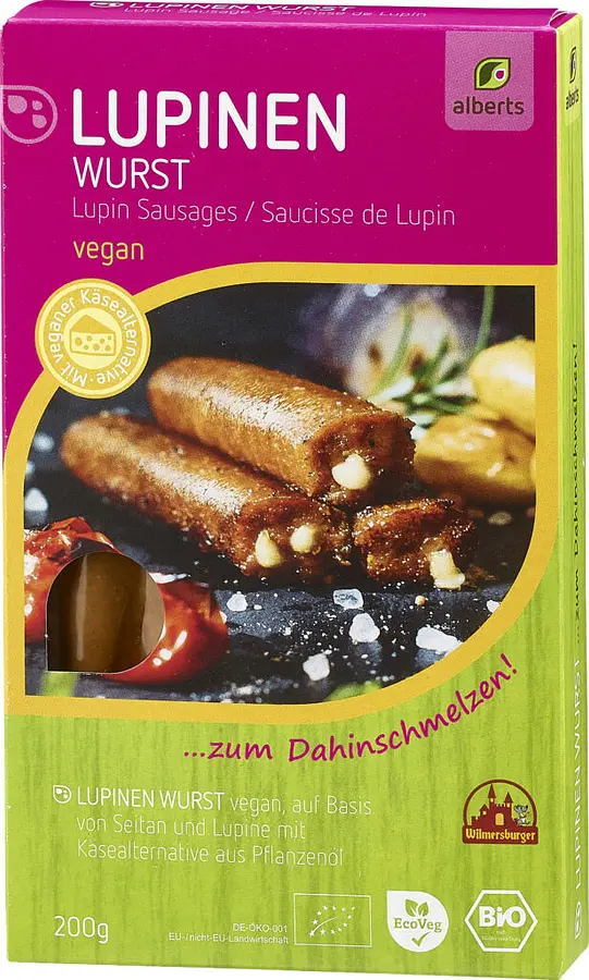 Lupine Sausage filled with Plant-Based Cheese Organic