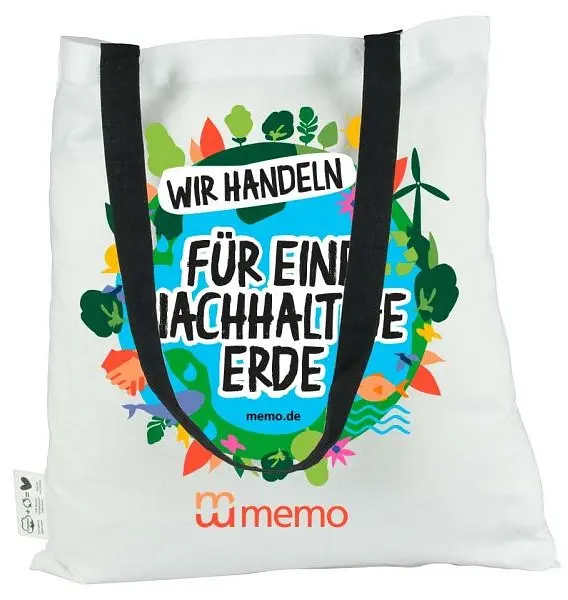 memo Tragetasche "Wir handeln für eine nachhaltige Erde" aus RC-Baumwolle, Fairtrade